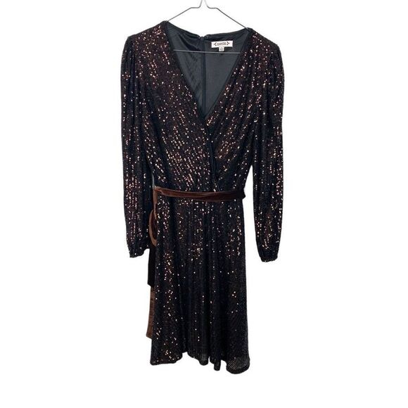 Nanette by Nanette Lepore Sequin Faux Wrap Bronze Brown Dress Size 10